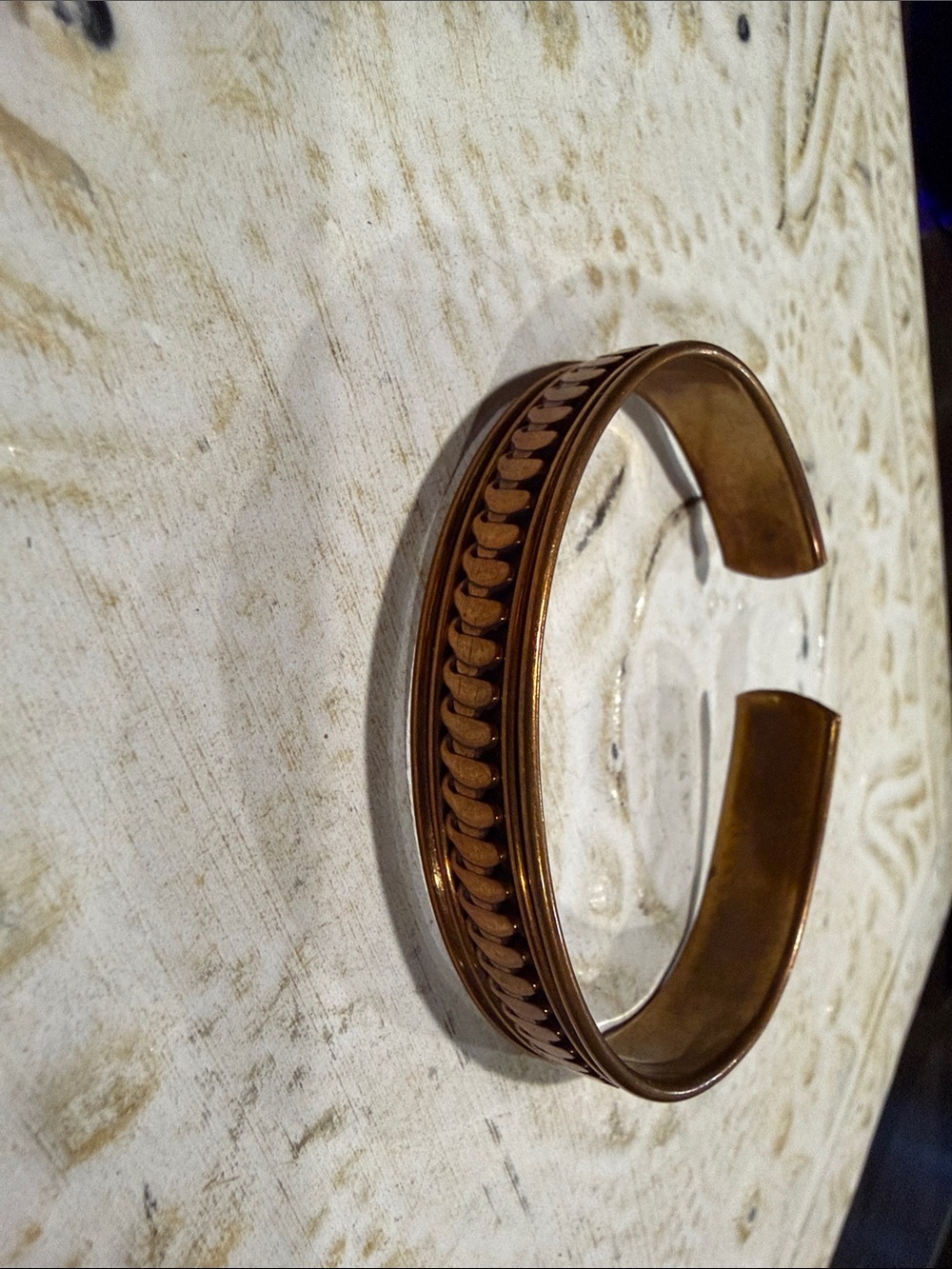 Vintage copper cuff boho southwestern rustic stamped made in India adjustable